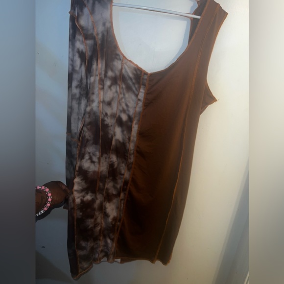 Fashion Nova Stitch one shoulder  Dress Tie Die Brown/Combo - Picture 2 of 8